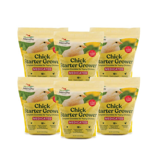 Picture of Manna Pro Medicated Chick Starter Grower - Crumbled Chick Feed - Feed for Young Chickens - 6-Pack of 5lbs