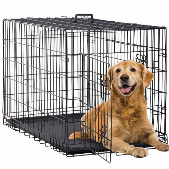 Picture of BestPet 24,30,36,42,48 Inch Dog Crates for Large Dogs Folding Mental Wire Crates Dog Kennels Outdoor and Indoor Pet Dog Cage Crate with Double-Door,Divider Panel, Removable Tray (Black, 42")