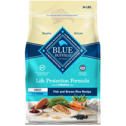 Picture of Blue Buffalo Life Protection Formula Adult Dry Dog Food, Helps Build and Maintain Strong Muscles, Made with Natural Ingredients, Fish & Brown Rice Recipe, 34-lb. Bag