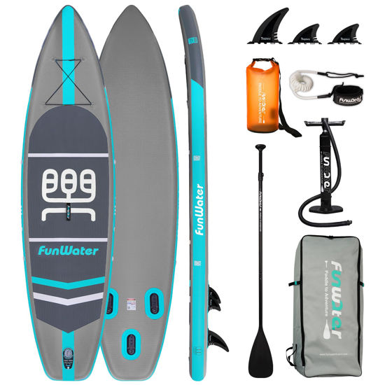 Picture of FunWater Inflatable 10'×33"×6" Paddle Board SUP for All Skill Levels Everything Included with Stand Up Paddle Board, Paddle, Pump, ISUP Travel Backpack, Leash, Waterproof Bag, Fin