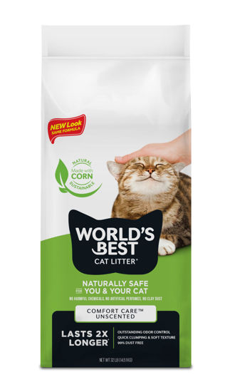 Picture of WORLD'S BEST CAT LITTER Comfort Care Unscented, 32-Pounds - Natural Ingredients, Quick Clumping, Flushable, 99% Dust Free & Made in USA - Long-Lasting Odor Control & Easy Scooping