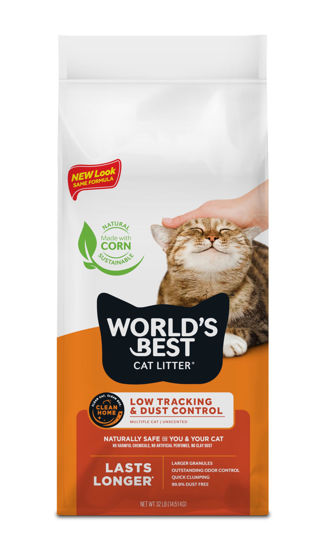 Picture of WORLD'S BEST CAT LITTER Low Tracking & Dust Control Multiple Cat Unscented 32-Pounds - Natural Ingredients, Quick Clumping, Flushable & Made in USA - Long-Lasting Odor Control & Easy Scooping