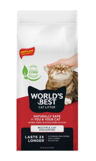 Picture of World's Best Cat Litter Multiple Cat Unscented, 32-Pounds - Natural Ingredients, Quick Clumping, Flushable, 99% Dust Free & Made in USA - Long-Lasting Odor Control & Easy Scooping