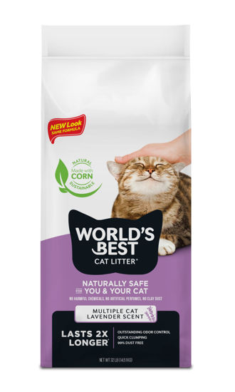 Picture of WORLD'S BEST CAT LITTER Multiple Cat Lavender Scented 32-Pounds - Natural Ingredients, Quick Clumping, Flushable, 99% Dust Free & Made in USA - Calming Fragrance & Long-Lasting Odor Control