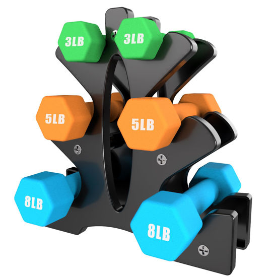 Picture of Portzon Weights Dumbbells Set with Various Color and Weights and Compatible, 1-15 LB, Anti-Slip, Anti-roll, Hex Shape