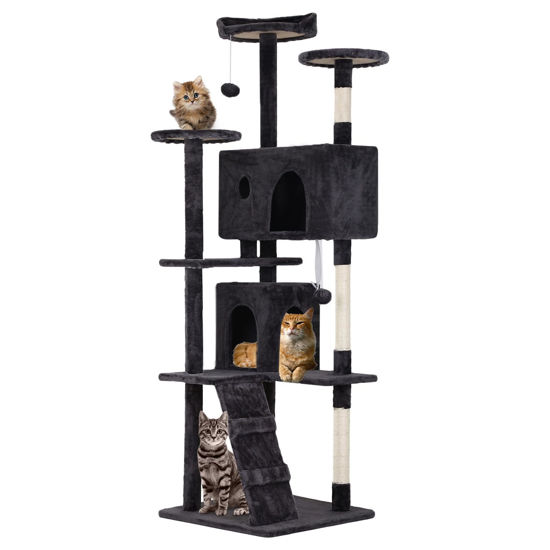 Picture of FDW Cat Tree 70in Cat Tower Multi-Level Durable Cat Scratching Post & Cozy Fun Cat Jumping Platform Space Saving Cat Condo Pet Play House for Indoor Cats,Dark Gray