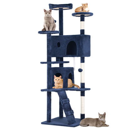 Picture of BestPet 54in Cat Tree Tower for Indoor Cats,Multi-Level Cat Furniture Activity Center with Cat Scratching Posts Stand House Cat Condo with Funny Toys for Kittens Pet Play House (70in, Navy Blue)