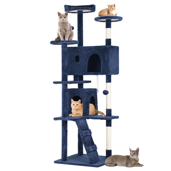 Picture of BestPet 54in Cat Tree Tower for Indoor Cats,Multi-Level Cat Furniture Activity Center with Cat Scratching Posts Stand House Cat Condo with Funny Toys for Kittens Pet Play House (70in, Navy Blue)