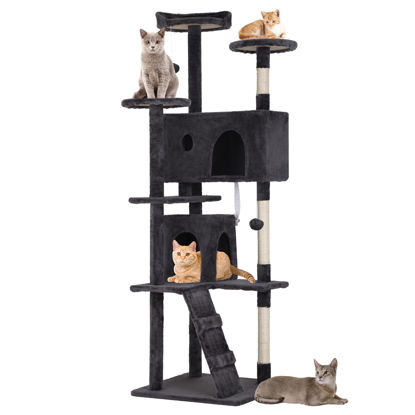 Picture of BestPet 70in Cat Tree Tower for Indoor Cats,Multi-Level, Furniture Activity Center with Scratching Posts Stand House Cat Condo with Funny Toys for Kittens Pet Play House,Dark Gray