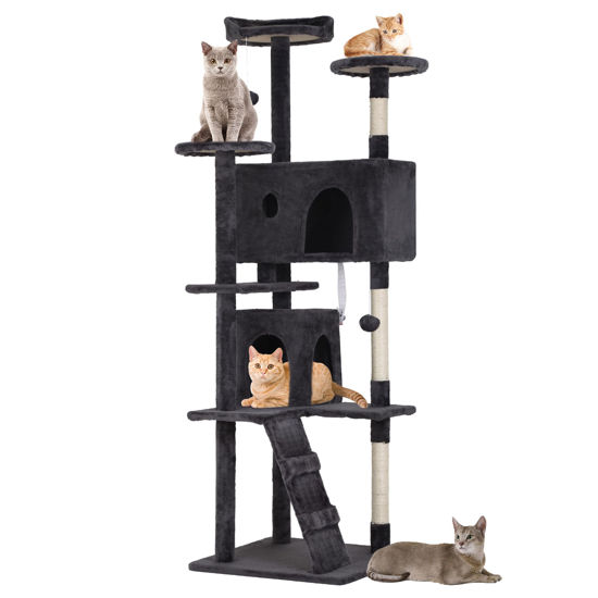 Picture of BestPet 70in Cat Tree Tower for Indoor Cats,Multi-Level, Furniture Activity Center with Scratching Posts Stand House Cat Condo with Funny Toys for Kittens Pet Play House,Dark Gray