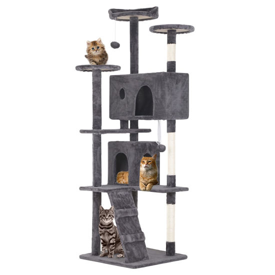 Picture of FDW Cat Tree 70in Cat Tower Multi-Level Durable Cat Scratching Post & Cozy Fun Cat Jumping Platform Space Saving Cat Condo Pet Play House for Indoor Cats,Light Gray