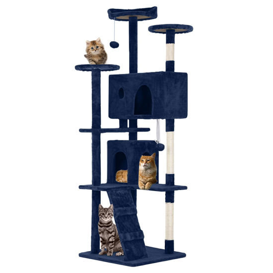 Picture of FDW Cat Tree 70in Cat Tower Multi-Level Durable Cat Scratching Post & Cozy Fun Cat Jumping Platform Space Saving Cat Condo Pet Play House for Indoor Cats,Navy Blue