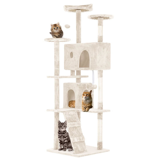 Picture of FDW Cat Tree 70in Cat Tower Multi-Level Durable Cat Scratching Post & Cozy Fun Cat Jumping Platform Space Saving Cat Condo Pet Play House for Indoor Cats,Beige