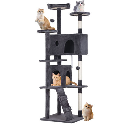 Picture of BestPet 70in Cat Tree Tower for Indoor Cats,Multi-Level Cat Furniture Activity Center with Cat Scratching Posts Stand House Cat Condo with Funny Toys for Kittens Pet Play House,Ashy