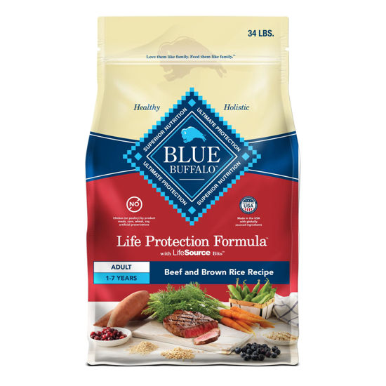 Picture of Blue Buffalo Life Protection Formula Adult Dry Dog Food, Helps Build and Maintain Strong Muscles, Made with Natural Ingredients, Beef & Brown Rice Recipe, 34-lb. Bag