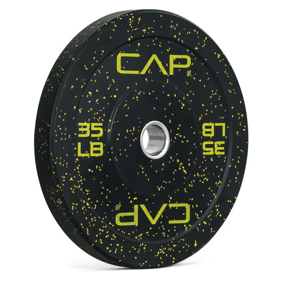 Picture of CAP Barbell Economy - Speckled Olympic Bumper Plate with Yellow Logo, Black, 35 lb Single