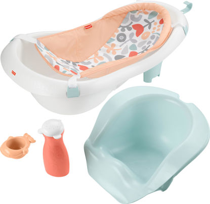 Picture of Fisher-Price Baby Bath Tub for Newborn to Toddler with Baby Seat & Bath Toys, 4-in-1 Sling 'n Seat, Summer Blossoms