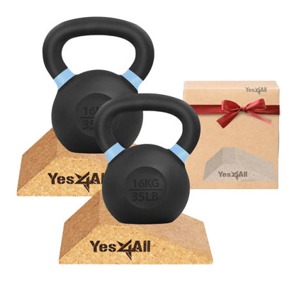 Picture of Powder Coat Kettlebell - Cast Iron - 16 KG / 35 LB (Pair) + Cork Squat Wedge Block