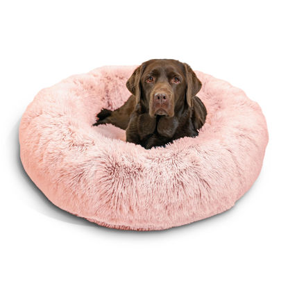 Picture of Best Friends by Sheri The Original Calming Donut Cat and Dog Bed in Shag Fur Cotton Candy Pink, Large 36"