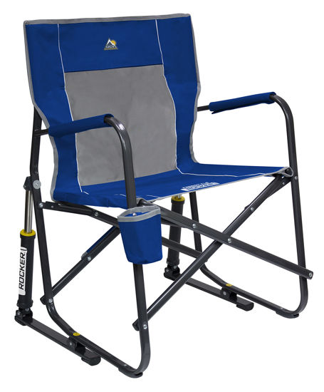 Picture of GCI Outdoor Freestyle Rocker Camping Chair | Portable Folding Rocking Chair with Solid, Durable Armrests, Drink Holder & Comfortable Backrest - Royal Blue