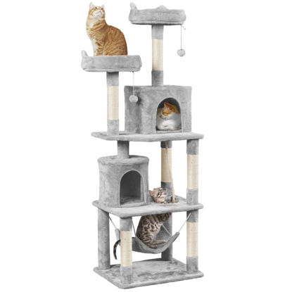 Picture of Yaheetech Cat Tree Tower, 70.5″ H Multi Level Cat Tree Kitten Condo with 2 Condos & 2 Foam-Padded Perches & Scratching Post & Fur Ball, Cat Tower Furniture for Play & Rest