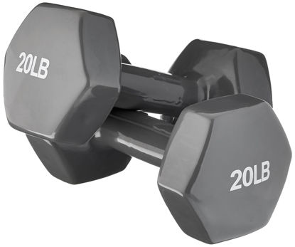 Picture of Amazon Basics Vinyl Hexagon Workout Dumbbell Hand Weight, 40 pounds, Set of 2, Grey