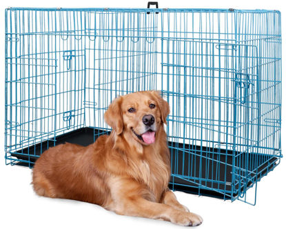 Picture of BestPet 24,30,36,42,48 Inch Dog Crates for Large Dogs Folding Mental Wire Crates Dog Kennels Outdoor and Indoor Pet Dog Cage Crate with Double-Door,Divider Panel, Removable Tray (Blue, 48")