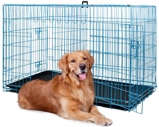 Picture of BestPet 24,30,36,42,48 Inch Dog Crates for Large Dogs Folding Mental Wire Crates Dog Kennels Outdoor and Indoor Pet Dog Cage Crate with Double-Door,Divider Panel, Removable Tray (Blue, 48")