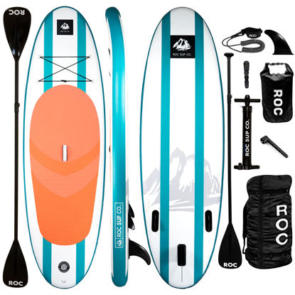 Picture of Roc Inflatable Stand Up Paddle Boards with Premium SUP Paddle Board Accessories, Wide Stable Design, Non-Slip Comfort Deck for Youth & Adults (Aqua, 10 FT)