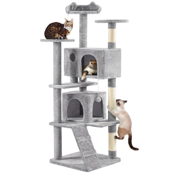 Picture of Yaheetech 70in Multi-Level Cat Tree Tall Cat Tower Cat Furniture with Condo, Scratching Posts & Dangling Ball for Indoor Cats Activity Center, Light Gray