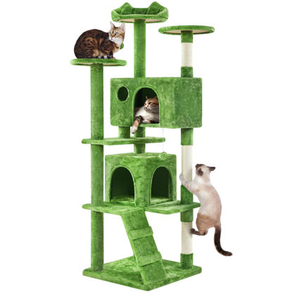 Picture of Yaheetech 70in Multi-Level Cat Tree Tall Cat Tower Cat Furniture with Condo, Scratching Posts & Dangling Ball for Indoor Cats Activity Center, Green