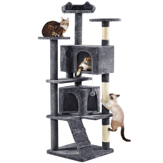 Picture of Yaheetech 70in Multi-Level Cat Tree Tall Cat Tower Cat Furniture with Condo, Scratching Posts & Dangling Ball for Indoor Cats Activity Center, Dark Gray