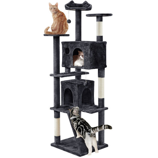 Picture of Yaheetech Larget Cat Tree, 80in Multi-Level Cat Tower with Cat Scratching Posts, Double Cat Condo, Perched Platforms and Dangling Balls, Cat Activity Center for Kittens Pet, Black