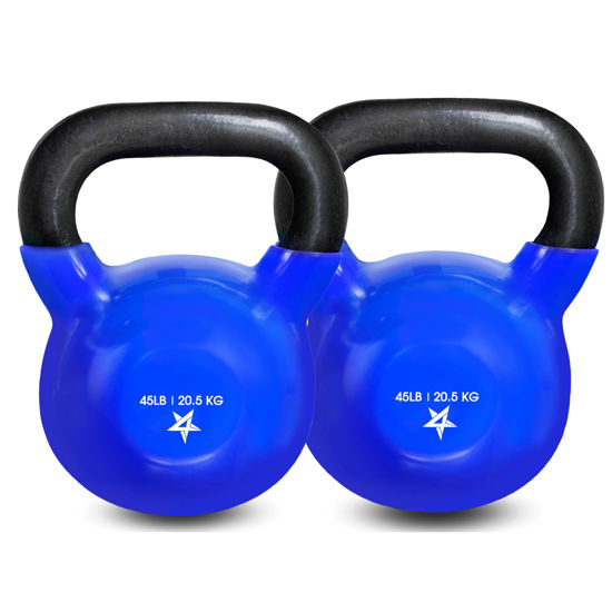 Picture of Yes4All 45 lb - Pair Kettlebell Vinyl Coated Cast Iron - Great for Dumbbell Weights Exercises, Hand and Heavy Weights for Full Body Workout Equipment Push up, Grip Strength Training, Blue