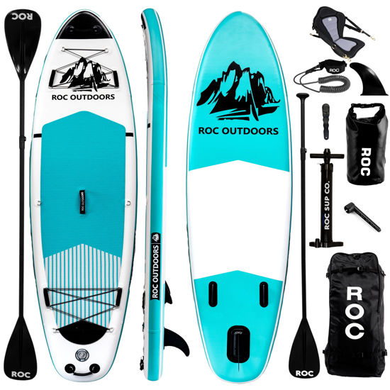 Picture of Roc Inflatable Stand Up Paddle Boards 10 ft 6 in with Premium SUP Paddle Board Accessories, Wide Stable Design, Non-Slip Comfort Deck for Youth & Adults (Teal W/Kayak Seat)