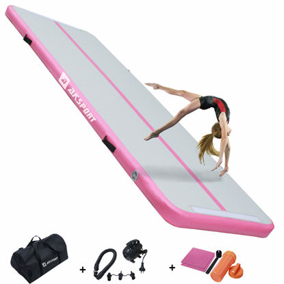 Picture of AKSPORT Air Mat Tumble Track Gymnastics Tumbling Mat Inflatable Floor Mats With Electric Air Pump for Home Use/Tumble/Gym/Training/Cheerleading/Parkour/Beach/Park/Water 3.3/10/13.12/16.4/20/23-39ft (pink, 20)