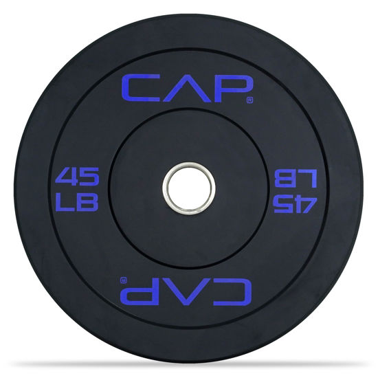 Picture of CAP Barbell Budget Olympic Bumper Plate with Blue Logo, Black, 45 lb Single