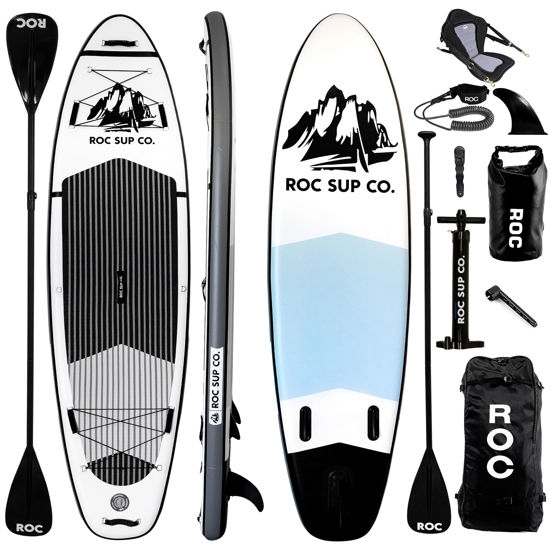 Picture of Roc Inflatable Stand Up Paddle Boards 10 ft 6 in with Premium SUP Paddle Board Accessories, Wide Stable Design, Non-Slip Comfort Deck for Youth & Adults (Black and White W/Kayak Seat)