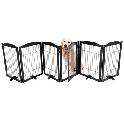 Picture of Pet Gate - 6-Panel Indoor Folding Dog Fence for Stairs or Doorways - 133x32-Inch Freestanding Play Pen with Support Feet by PETMAKER (Black)