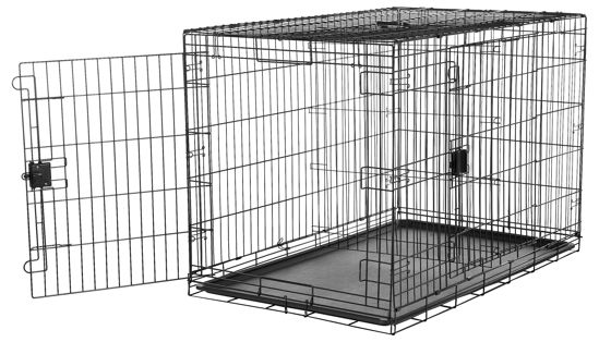 Picture of Amazon Basics Durable, Foldable Metal Wire Dog Crate with Tray, Double Door, 48 x 30 x 32.5 Inches, Black