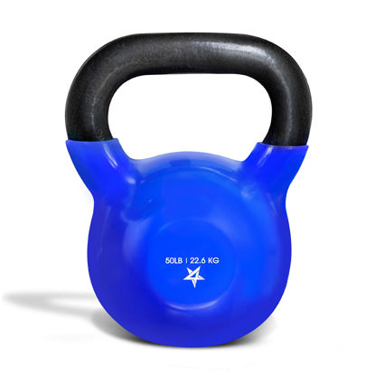 Picture of Yes4All Kettlebells 50 lb Vinyl Coated Cast Iron Kettlebell Weights Strength Training Equipment for Women/Men, Blue