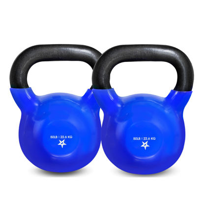 Picture of Yes4All 50 lb - Pair Kettlebell Vinyl Coated Cast Iron - Great for Dumbbell Weights Exercises, Hand and Heavy Weights for Full Body Workout Equipment Push up, Grip Strength Training, Blue