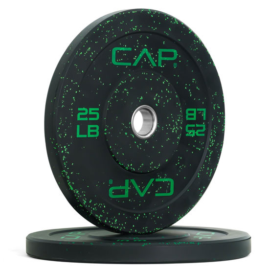 Picture of CAP Barbell Economy - Speckled Olympic Bumper Plate Set with Green Logo, Black, 25 lb Pair