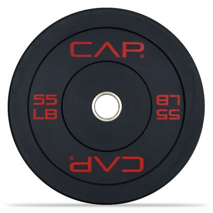 Picture of CAP Barbell Budget Olympic Bumper Plate with Red Logo, Black, 55 lb Single