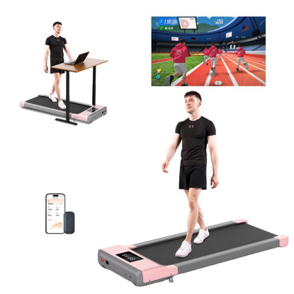 Picture of DeerRun 2024 Upgrade Smart Compact No-Assembly Walking Pad, 2.5HP Powerful Quiet Under Desk Treadmills for Family, Portable Treadmill with APP & Remote Control, 300 lbs Capacity (Pink)