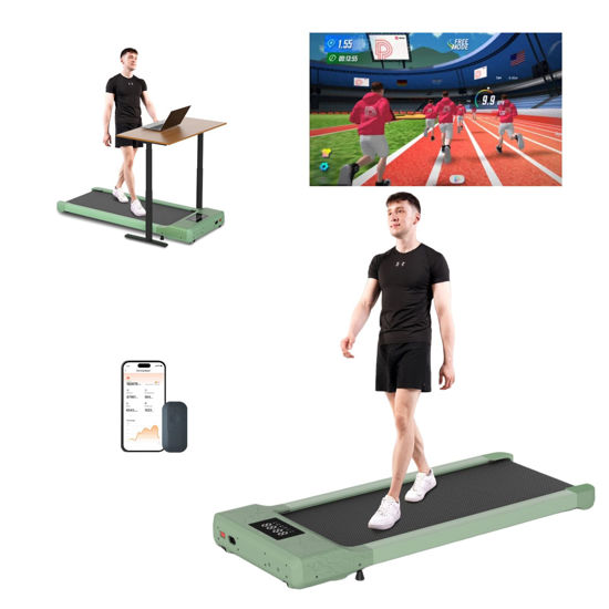 Picture of DeerRun 2024 Upgrade Smart Compact No-Assembly Walking Pad, 2.5HP Powerful Quiet Under Desk Treadmills for Family, Portable Treadmill with APP & Remote Control, 300 lbs Capacity (Green)