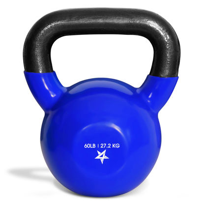 Picture of Yes4All 60 lb Heavy Kettlebell Vinyl Coated Cast Iron for Dumbbell Weights Exercises, Hand and Heavy Weights Gym, Fitness, Full Body Workout Equipment Push up, Grip and Strength Training, Blue