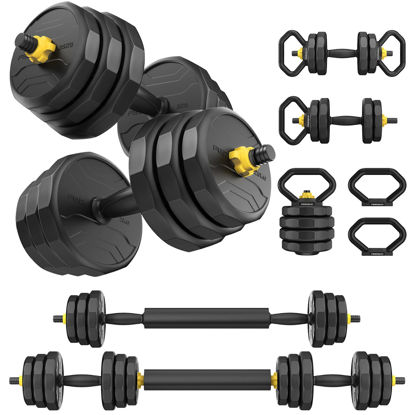 Picture of FEIERDUN 4-in-1 Adjustable Dumbbells,60lbs Free Weight Set for Home Gym - Use as Barbell, Kettlebells, Push-Up Stand - Ideal for Men/Women Fitness Exercises