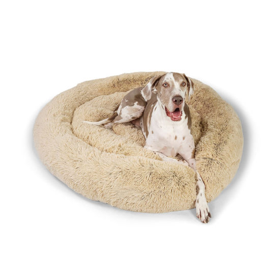 Picture of Best Friends by Sheri The Original Calming Donut Shag 2XL Dog Bed for Big Dogs, Taupe, 54"