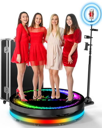 Picture of 360 Photo Booth Machine for Parties with Ring Light Selfie Holders Remote Control Automatic Slow Motion 360 Camera Booth for Cheristmas Wedding 100cm 39.4 inch with Flight Case